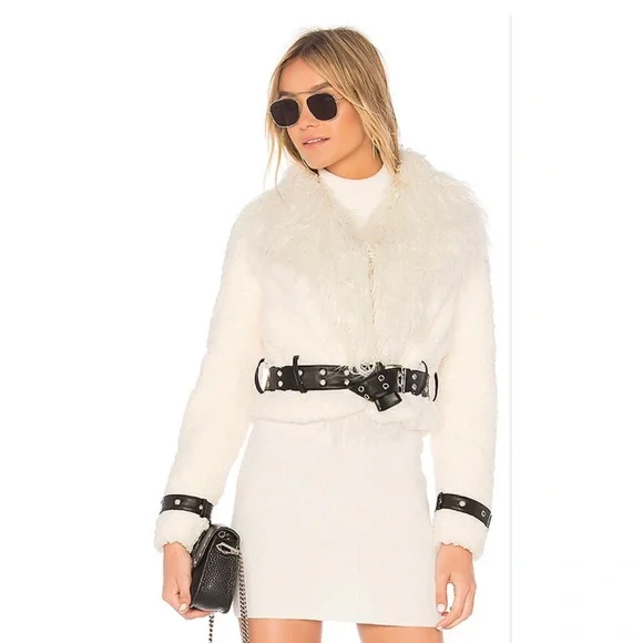 REVOLVE EAVES Caden Faux Fur Jacket in Coconut Size S - Picture 1 of 7